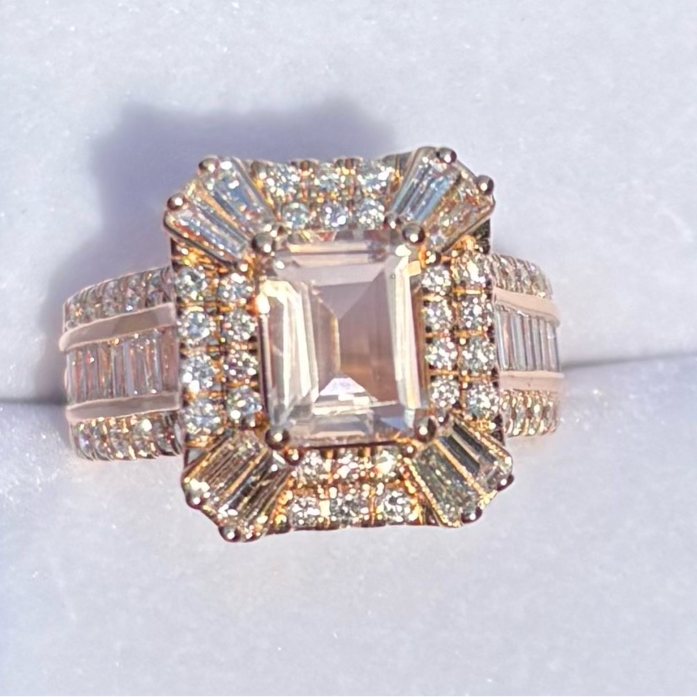 NEW Emerald cut 1.90 ct Morganite & 1.30 ct Lab Diamond Ring